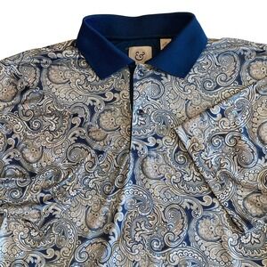 Kilburne & Finch Mens XL Paisley Polo Shirt Blue Short Sleeve Stretch Golf Top